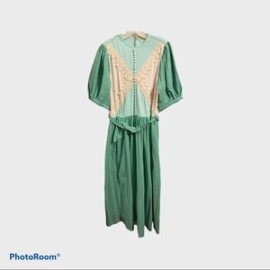 Eshakti Lace Trim Color Block Mint Green Dress